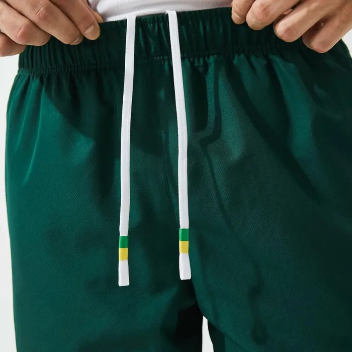 Shorts and Swim Men Lacoste Mens SPORT Contrast Bands Lightweight Shorts Green Yellow White 117