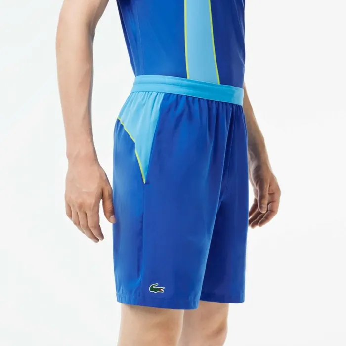Shorts and Swim Men Lacoste Mens SPORT X Novak Djokovic Colorblock Shorts Blue Yellow Gsk