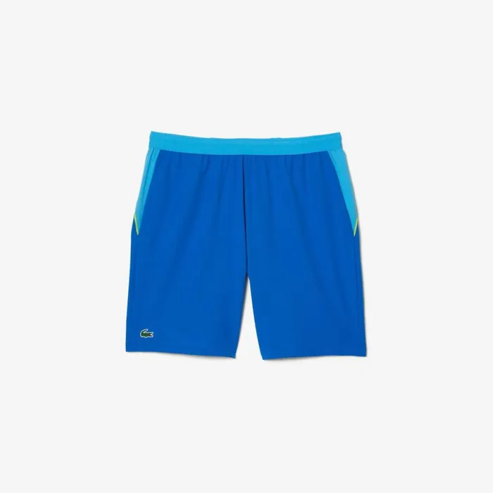 Shorts and Swim Men Lacoste Mens SPORT X Novak Djokovic Colorblock Shorts Blue Yellow Gsk
