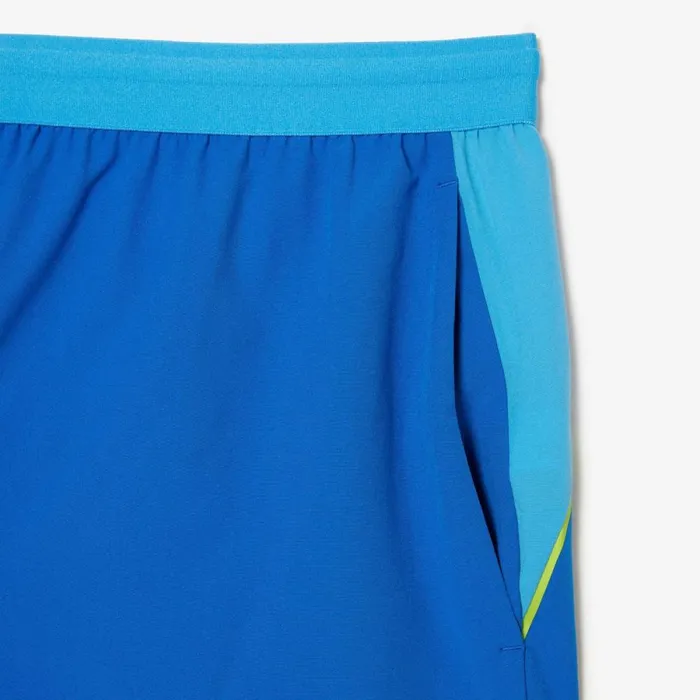 Shorts and Swim Men Lacoste Mens SPORT X Novak Djokovic Colorblock Shorts Blue Yellow Gsk