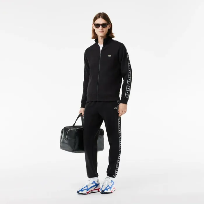 Sweaters and Sweatshirts Men Lacoste Men039s Logo Stripe ZipUp Sweatshirt Black 031