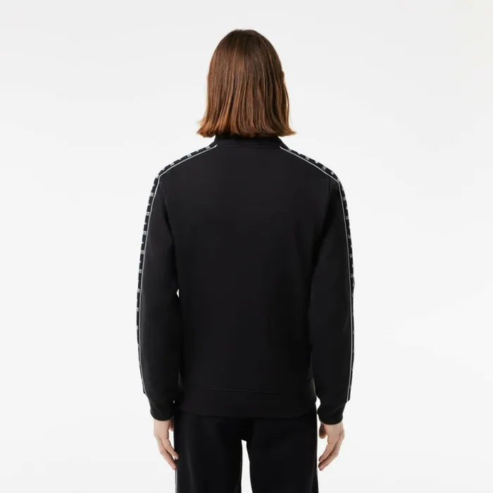 Sweaters and Sweatshirts Men Lacoste Men039s Logo Stripe ZipUp Sweatshirt Black 031
