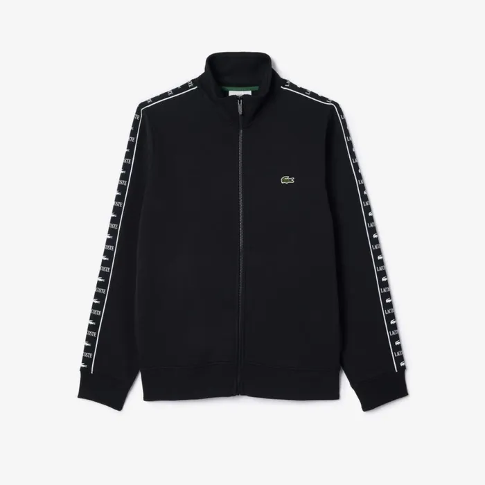 Sweaters and Sweatshirts Men Lacoste Men039s Logo Stripe ZipUp Sweatshirt Black 031