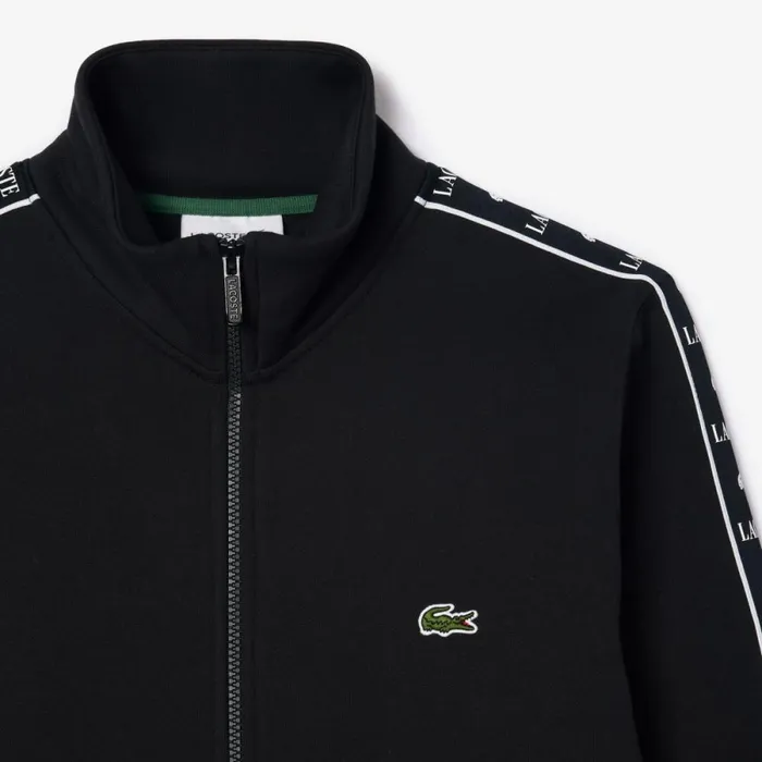Sweaters and Sweatshirts Men Lacoste Men039s Logo Stripe ZipUp Sweatshirt Black 031
