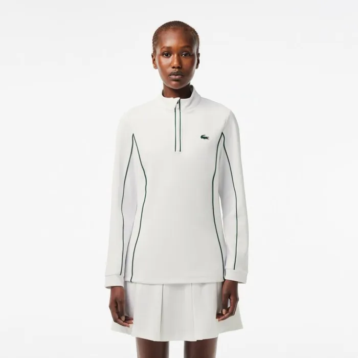 Sweaters and Sweatshirts Women Lacoste Women039s Slim Fit QuarterZip Sweatshirt White Green 737