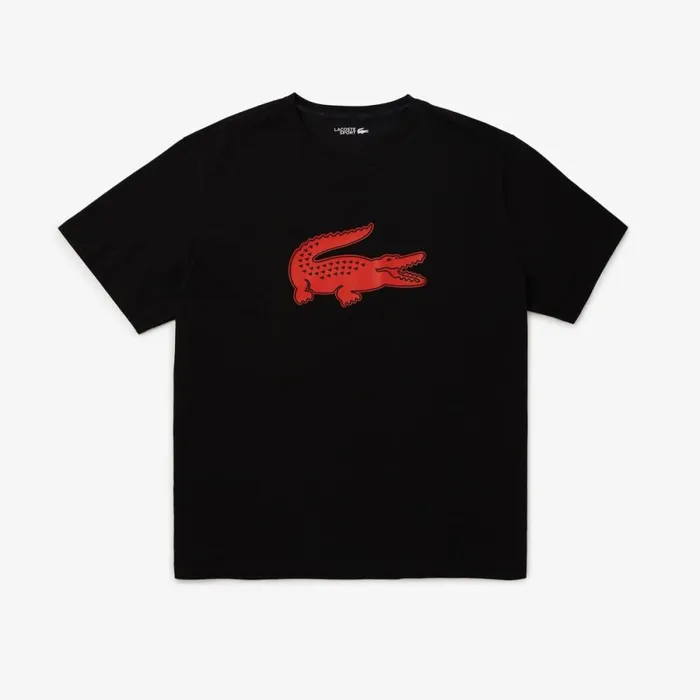 TShirts Men Lacoste Mens SPORT Big Fit Breathable Logo TShirt Black Red Bzj