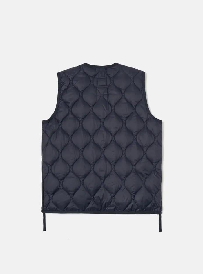 Taion VNeck Down Vest In Dark Navy SoftShell Nylon Men Universal Works Waistcoats and Gilets