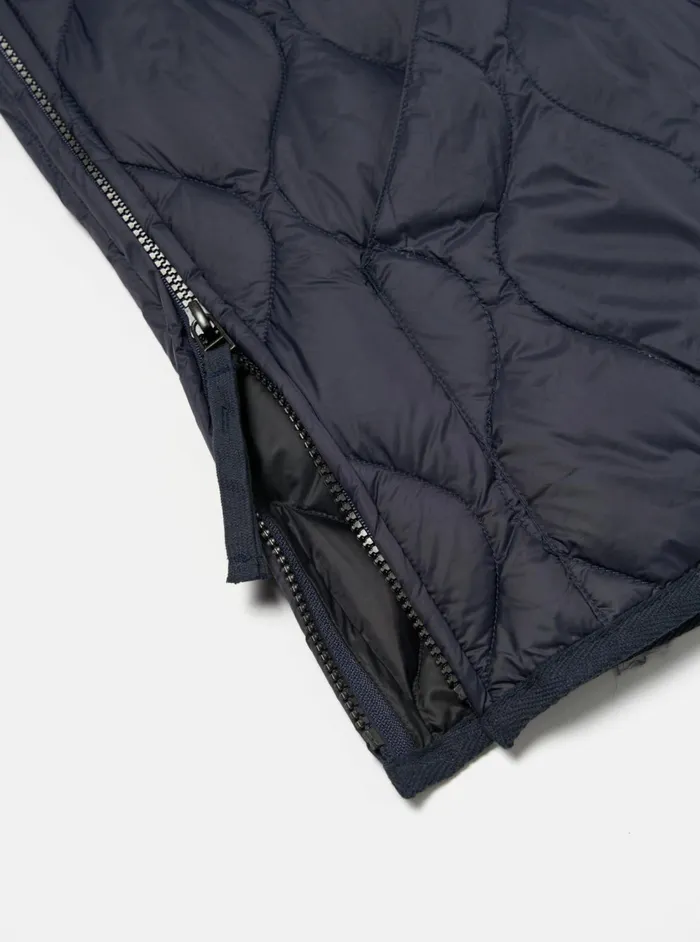 Taion VNeck Down Vest In Dark Navy SoftShell Nylon Men Universal Works Waistcoats and Gilets