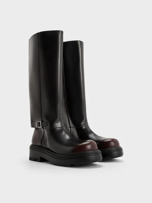 Women Davis Buckled FoldOver Boots 8211 Dark Brown CHARLES and KEITH Boots