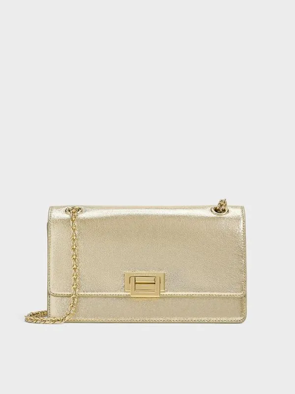 Women Everline Glittered BraidedStrap Shoulder Bag 8211 Gold CHARLES and KEITH Shoulder Bags