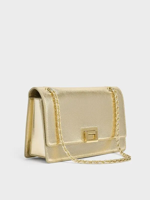 Women Everline Glittered BraidedStrap Shoulder Bag 8211 Gold CHARLES and KEITH Shoulder Bags