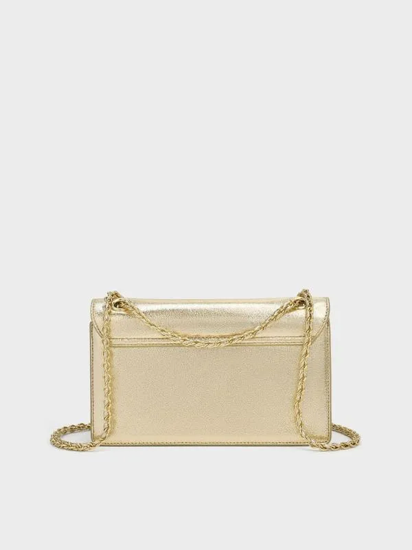 Women Everline Glittered BraidedStrap Shoulder Bag 8211 Gold CHARLES and KEITH Shoulder Bags