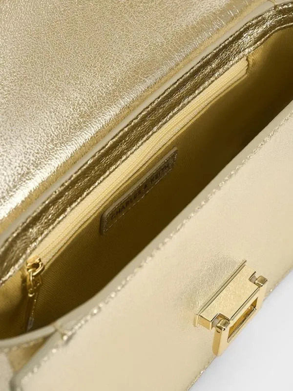 Women Everline Glittered BraidedStrap Shoulder Bag 8211 Gold CHARLES and KEITH Shoulder Bags