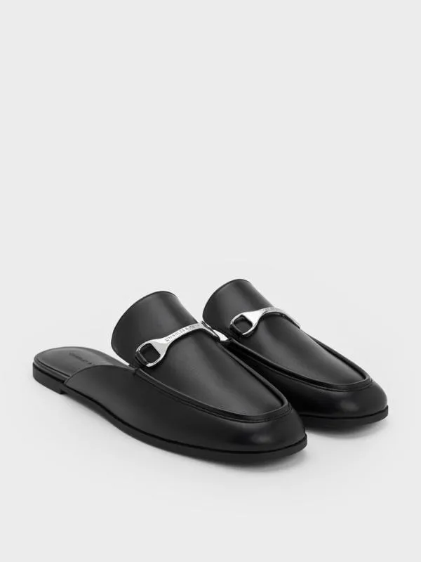 Women Leslie MetallicAccent Mules 8211 Black CHARLES and KEITH Flats