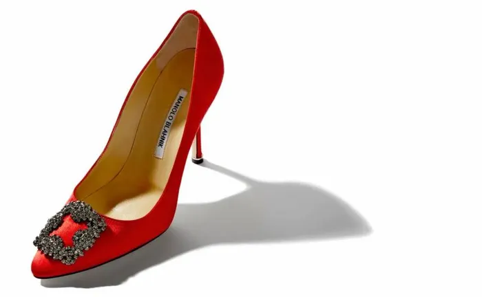 Women Red Satin Jewel Buckle Pumps Manolo Blahnik Pumps