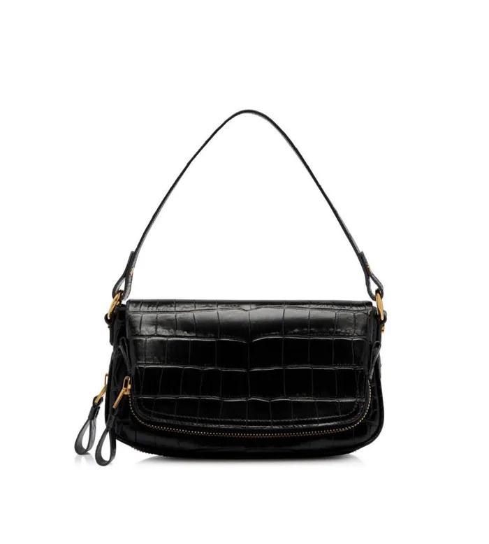 Women Shoulder Bags Tom Ford Stamped Leather Jennifer Shoulder Bag Black