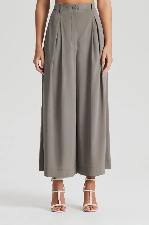 Women SILK CROP TROUSER TAUPE Trousers Scanlan Theodore Women SILK CROP TROUSER TAUPE Trousers Scanlan Theodore
