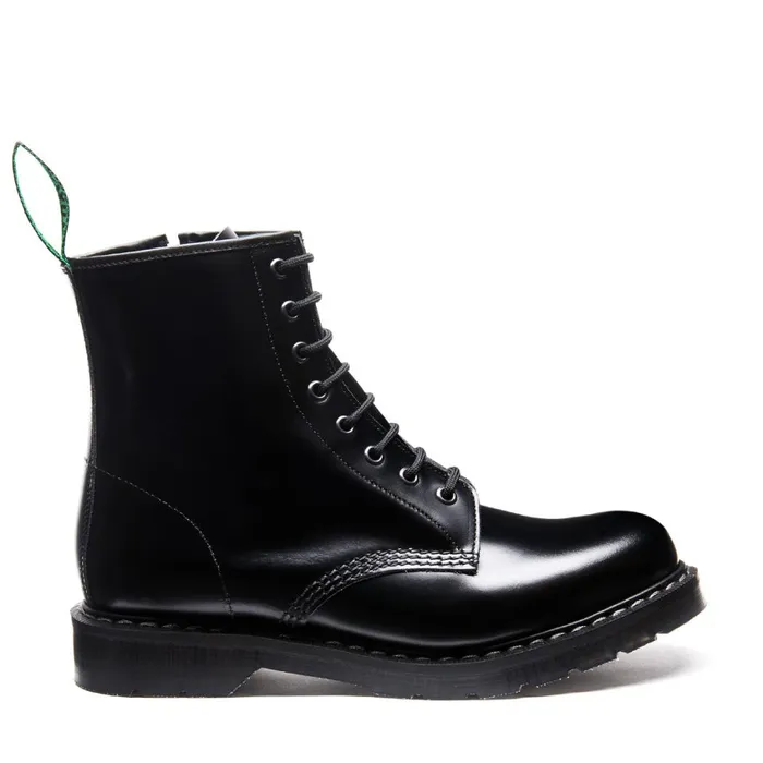 Women Solovair Zip Boots Black HiShine 8 Eye Zip Derby Boot