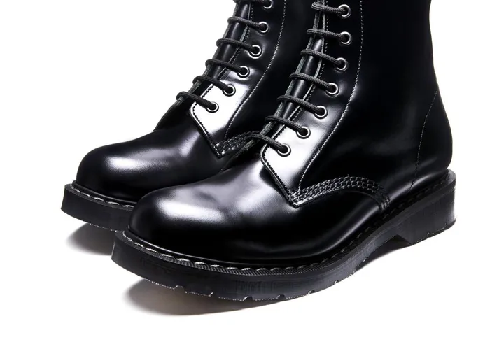 Women Solovair Zip Boots Black HiShine 8 Eye Zip Derby Boot