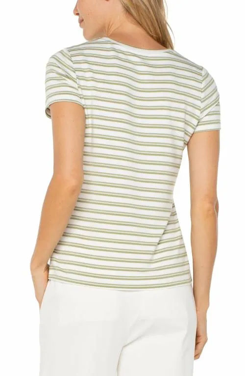 Women Tees Liverpool Los Angeles Short Sleeve Crew Neck Classic Knit Tee Whipped Cream Lotus Stripe