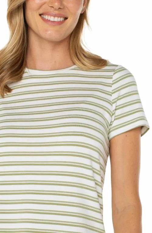 Women Tees Liverpool Los Angeles Short Sleeve Crew Neck Classic Knit Tee Whipped Cream Lotus Stripe