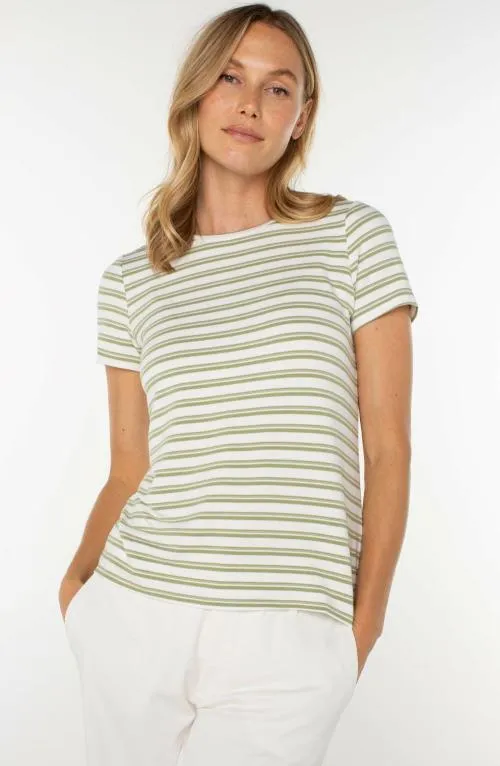 Women Tees Liverpool Los Angeles Short Sleeve Crew Neck Classic Knit Tee Whipped Cream Lotus Stripe