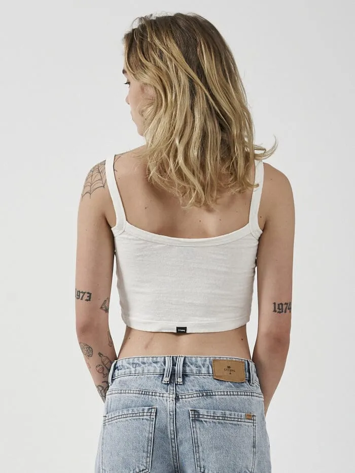 Womens Natural Gravitation Hemp Crop Singlet Heritage White Thrills Tops and Tees