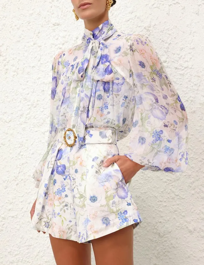 Zimmermann Shorts and Pants Natura Tuck Short Blue Garden Print 8211 Women