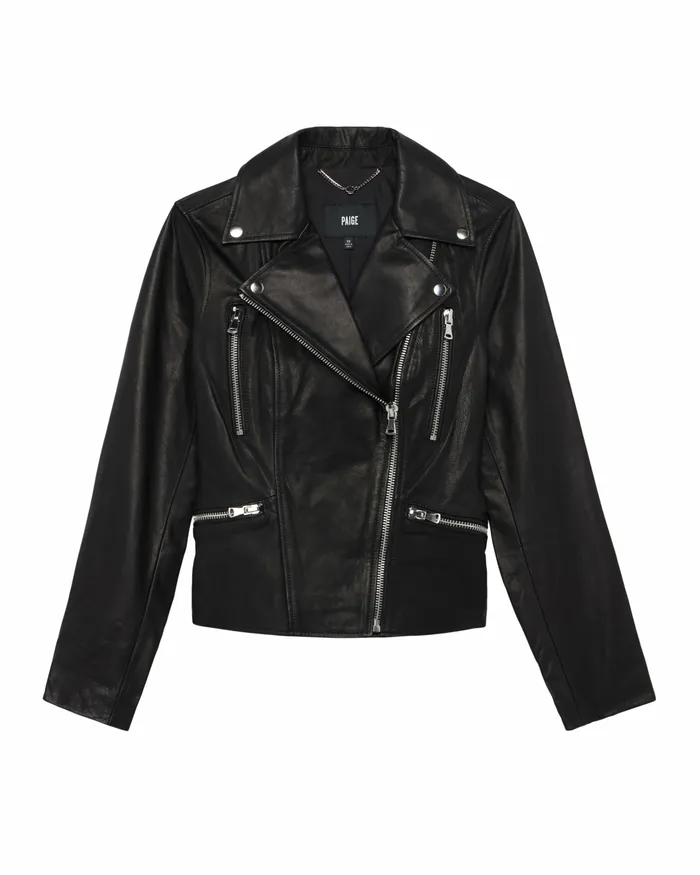 20th Anniversary Capsule Zeppelin Moto Jacket 8211 Black Leather Women Jackets and Coats PAIGE