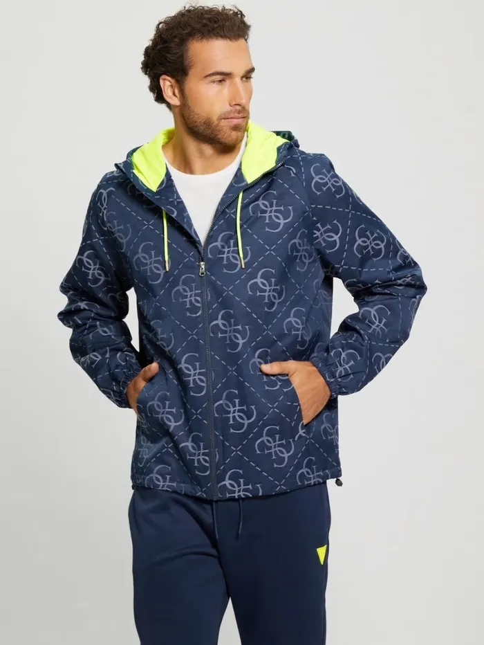 Activewear Men GUESS Leroi Quattro Signature Jacket 4g Large Jacquard Blue