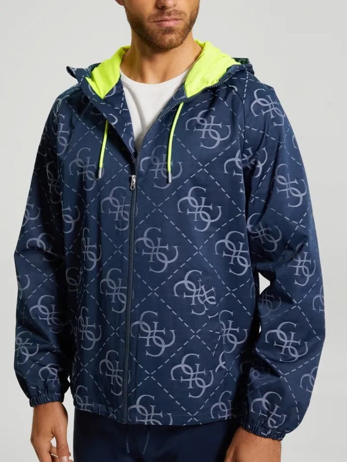 Activewear Men GUESS Leroi Quattro Signature Jacket 4g Large Jacquard Blue Activewear Men GUESS Leroi Quattro Signature Jacket 4g Large Jacquard Blue
