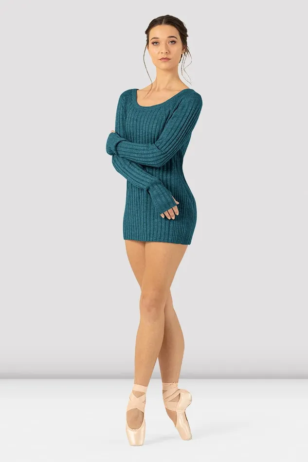 Adult Ladies Amore Twist Back Sweater Deep Teal Warmups Bloch