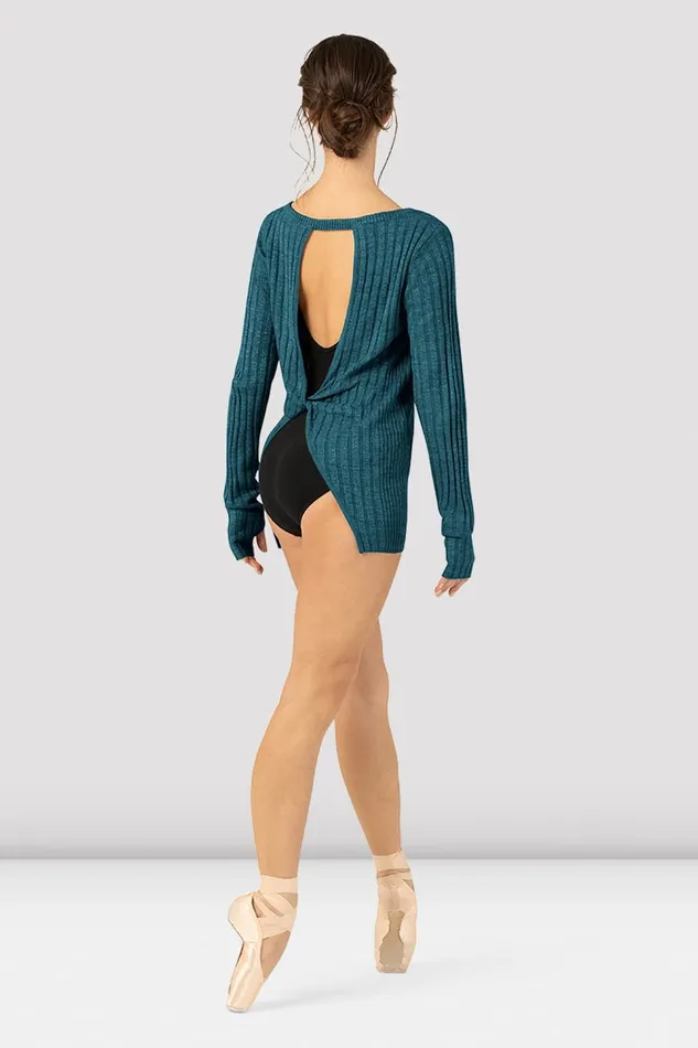 Adult Ladies Amore Twist Back Sweater Deep Teal Warmups Bloch