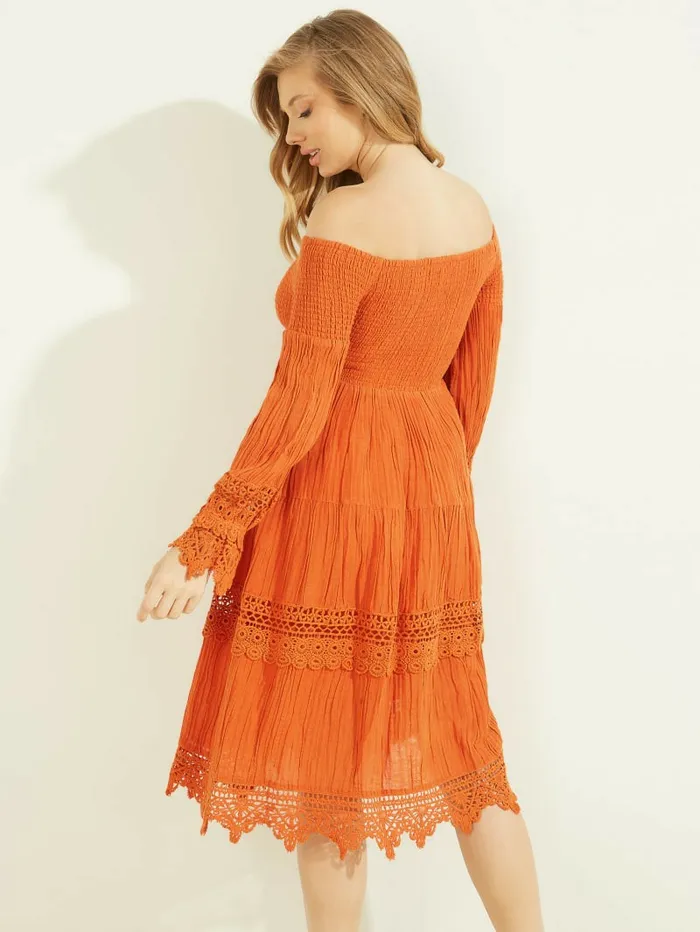 Amber OfftheShoulder Dress Gold Blaze Multi Dresses and Jumpsuits GUESS Women Amber OfftheShoulder Dress Gold Blaze Multi Dresses and Jumpsuits GUESS Women