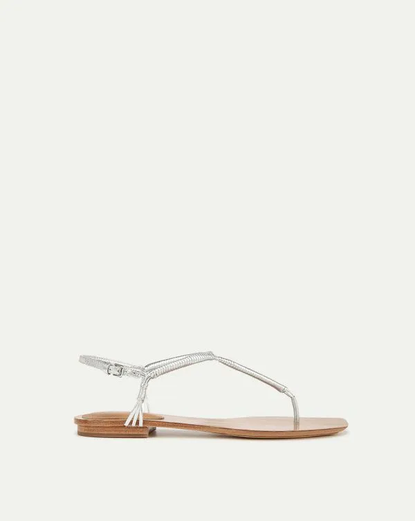Amelia TStrap Metallic Sandal Silver Women Veronica Beard Shoes