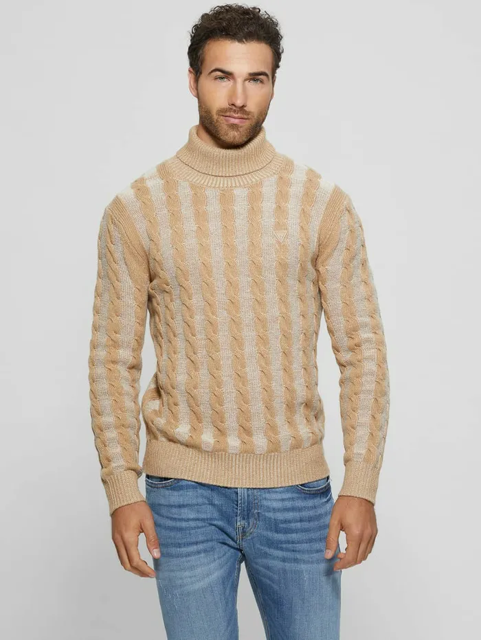 Arkell Turtleneck Cable Sweater Stone And Sand Combo Men Hoodies and Sweaters GUESS Arkell Turtleneck Cable Sweater Stone And Sand Combo Men Hoodies and Sweaters GUESS