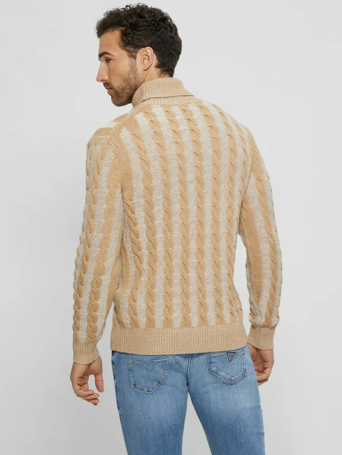 Arkell Turtleneck Cable Sweater Stone And Sand Combo Men Hoodies and Sweaters GUESS Arkell Turtleneck Cable Sweater Stone And Sand Combo Men Hoodies and Sweaters GUESS