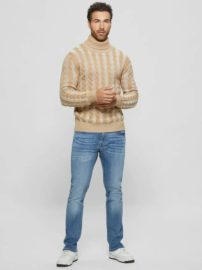Arkell Turtleneck Cable Sweater Stone And Sand Combo Men Hoodies and Sweaters GUESS Arkell Turtleneck Cable Sweater Stone And Sand Combo Men Hoodies and Sweaters GUESS