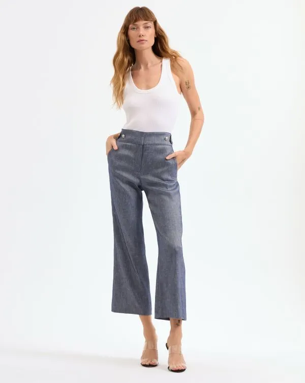 Aubrie Linen Pant Blue Melange Women Veronica Beard Pants
