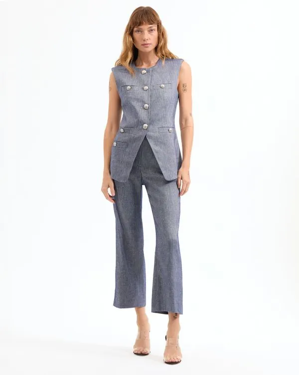 Aubrie Linen Pant Blue Melange Women Veronica Beard Pants Aubrie Linen Pant Blue Melange Women Veronica Beard Pants
