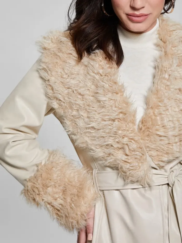 Aurora FauxLeather Coat Pearl Oyster Multi Jackets and Coats GUESS Women Aurora FauxLeather Coat Pearl Oyster Multi Jackets and Coats GUESS Women