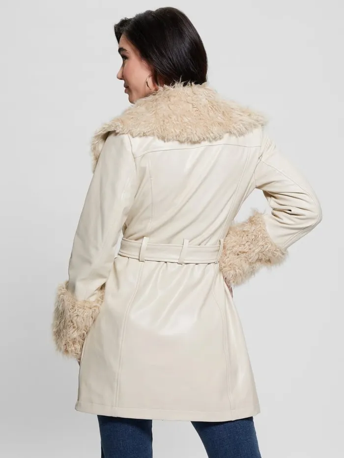 Aurora FauxLeather Coat Pearl Oyster Multi Jackets and Coats GUESS Women Aurora FauxLeather Coat Pearl Oyster Multi Jackets and Coats GUESS Women