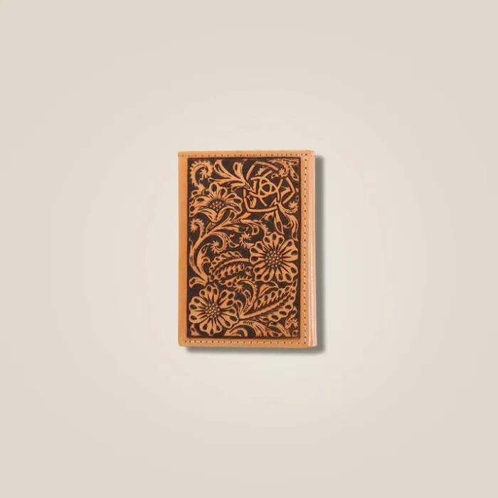 Bags and Wallets Men Ariat Floral Embossed Trifold Wallet Tan
