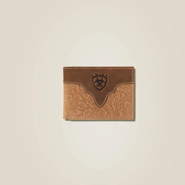 Bags and Wallets Men Ariat Tooled Leather Bifold Wallet Brown