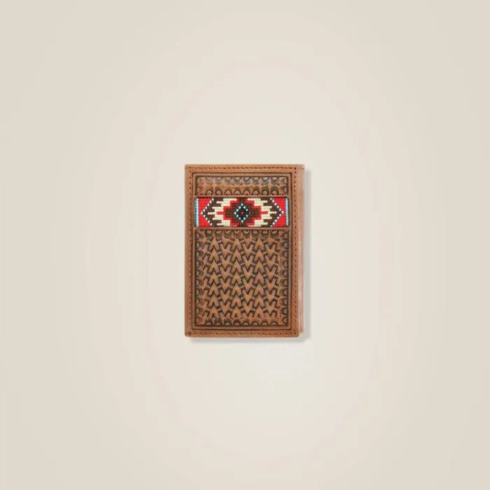 Bags and Wallets Men Ariat Trifold Wallet Beaded Basketweave Tan