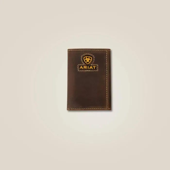 Bags and Wallets Men Ariat Yellow Logo Trifold Wallet Brown
