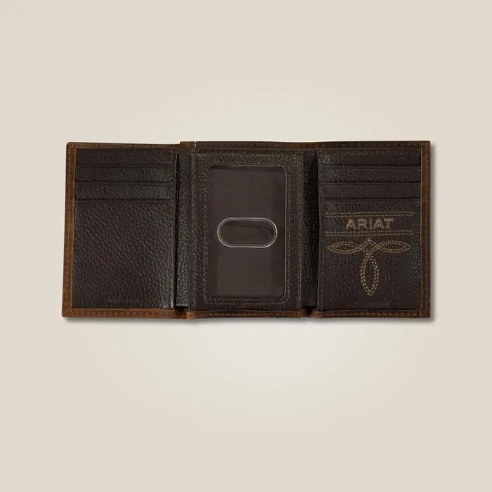 Bags and Wallets Men Ariat Yellow Logo Trifold Wallet Brown