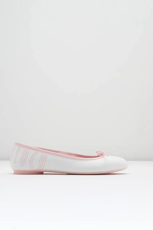 Ballet Flats Ladies Lyra Ballet Flats White Pink Leather 8211 Bloch Adult