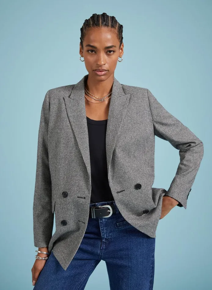 Baukjen Beatrix Recycled Wool Blend Blazer Black and White Houndstooth Clothing Baukjen Beatrix Recycled Wool Blend Blazer Black and White Houndstooth Clothing