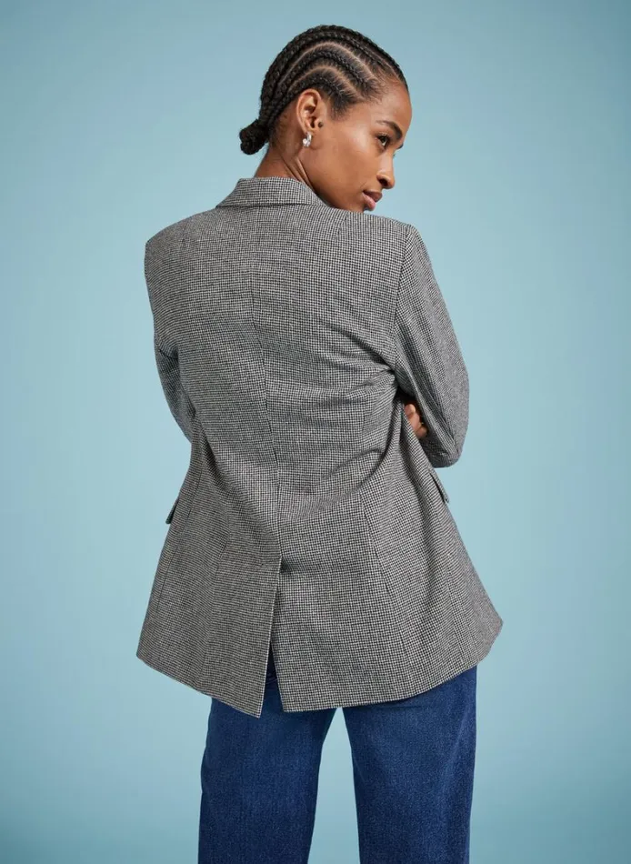 Baukjen Beatrix Recycled Wool Blend Blazer Black and White Houndstooth Clothing